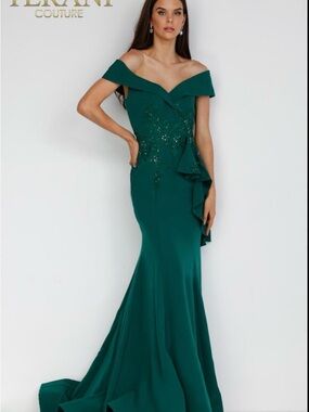 Terani Couture Emerald Green One-Shoulder Mermaid Gown